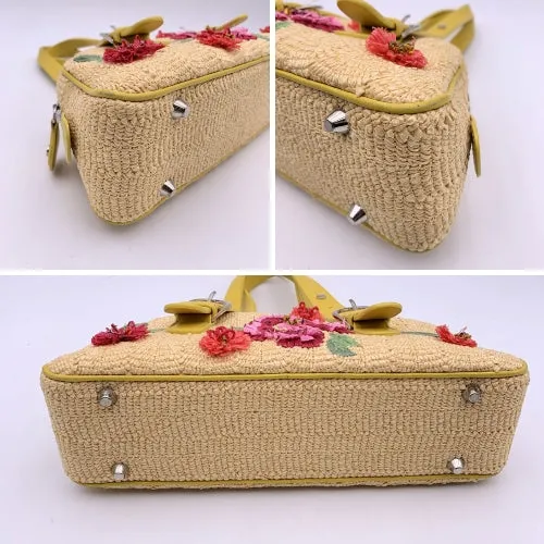CHRISTIAN DIOR Limited Edition Yellow Raffia Flower Handbag