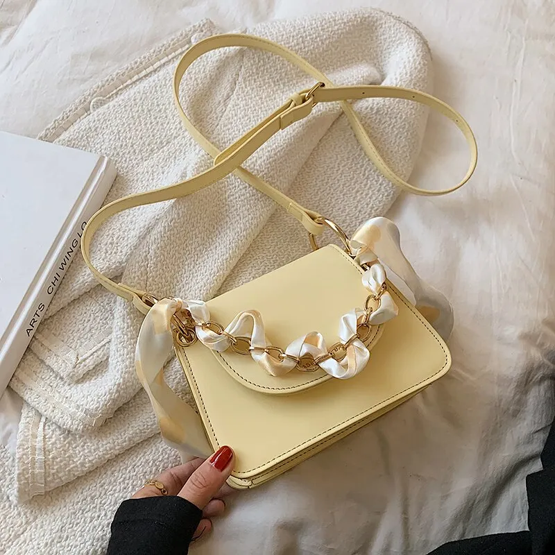Christmas Gift Cute Sweet Mini PU Leather Crossbody Shoulder Bags with Short Handle 2021 Luxury Ladies Top Handle Handbags Silk Scarf  Totes