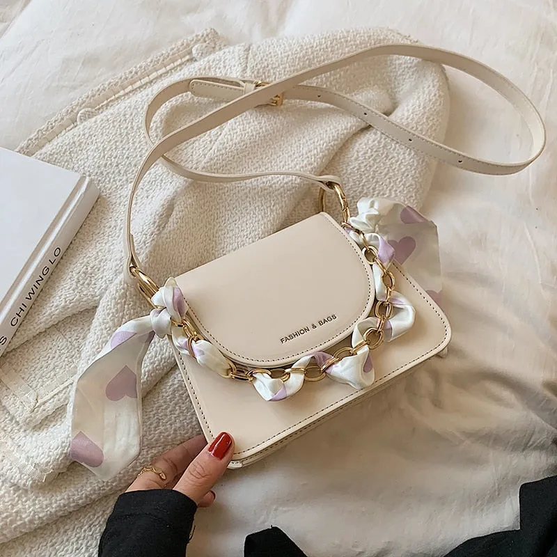Christmas Gift Cute Sweet Mini PU Leather Crossbody Shoulder Bags with Short Handle 2021 Luxury Ladies Top Handle Handbags Silk Scarf  Totes