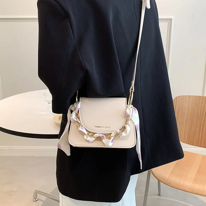 Christmas Gift Cute Sweet Mini PU Leather Crossbody Shoulder Bags with Short Handle 2021 Luxury Ladies Top Handle Handbags Silk Scarf  Totes