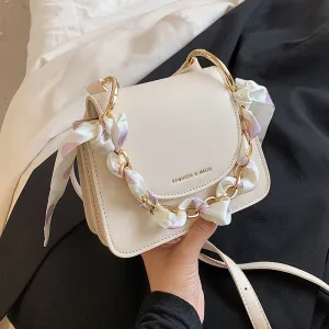 Christmas Gift Cute Sweet Mini PU Leather Crossbody Shoulder Bags with Short Handle 2021 Luxury Ladies Top Handle Handbags Silk Scarf  Totes