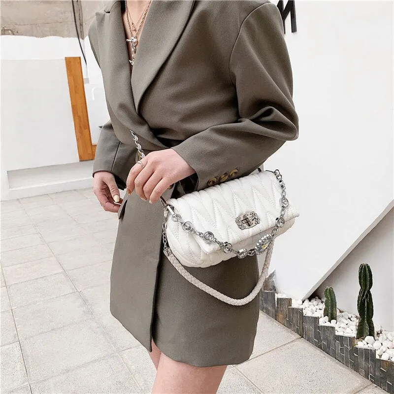 Christmas Gift Diamond Chain Tote Bags for Women 2021 New Pure Color Shoulder Bags Flap Quilted Messenger Bag Ladies Simple Leather Handbags