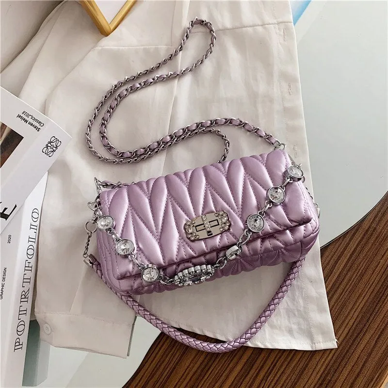 Christmas Gift Diamond Chain Tote Bags for Women 2021 New Pure Color Shoulder Bags Flap Quilted Messenger Bag Ladies Simple Leather Handbags