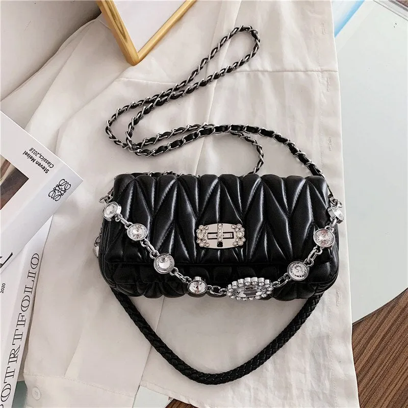 Christmas Gift Diamond Chain Tote Bags for Women 2021 New Pure Color Shoulder Bags Flap Quilted Messenger Bag Ladies Simple Leather Handbags