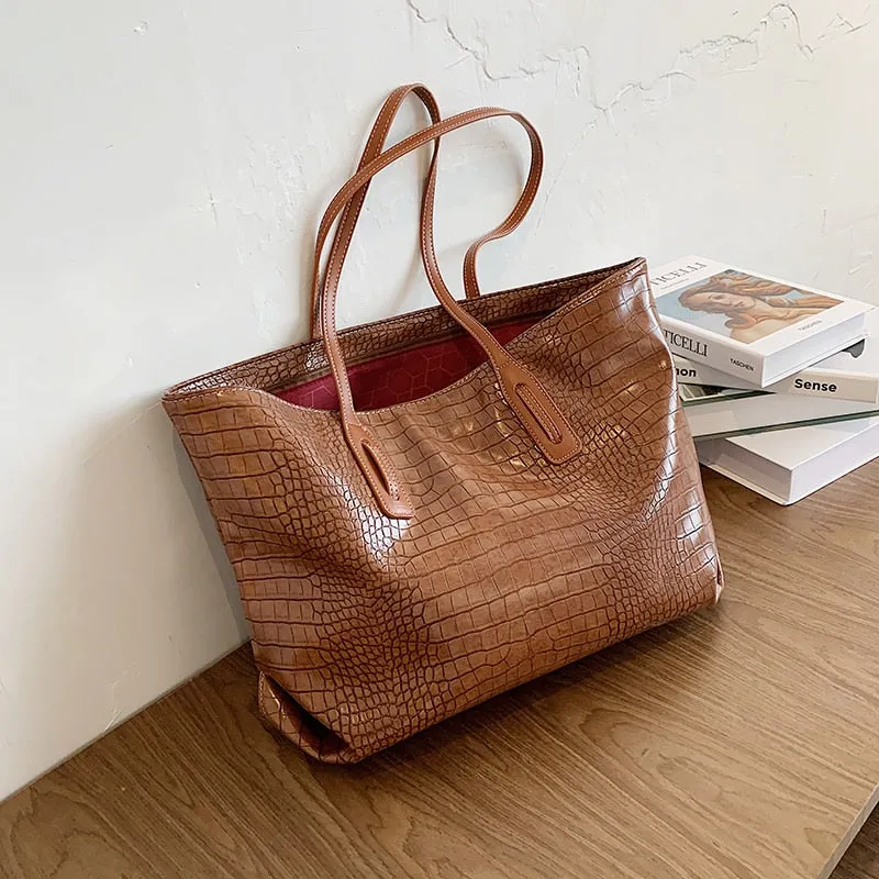 Christmas Gift Stone Pattern High Capacity PU Leather Shoulder Bags For Women 2021 Elegant Handbags Female Travel Totes Lady Fashion