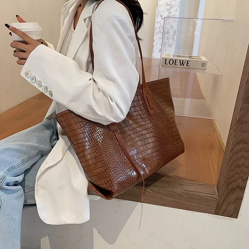 Christmas Gift Stone Pattern High Capacity PU Leather Shoulder Bags For Women 2021 Elegant Handbags Female Travel Totes Lady Fashion