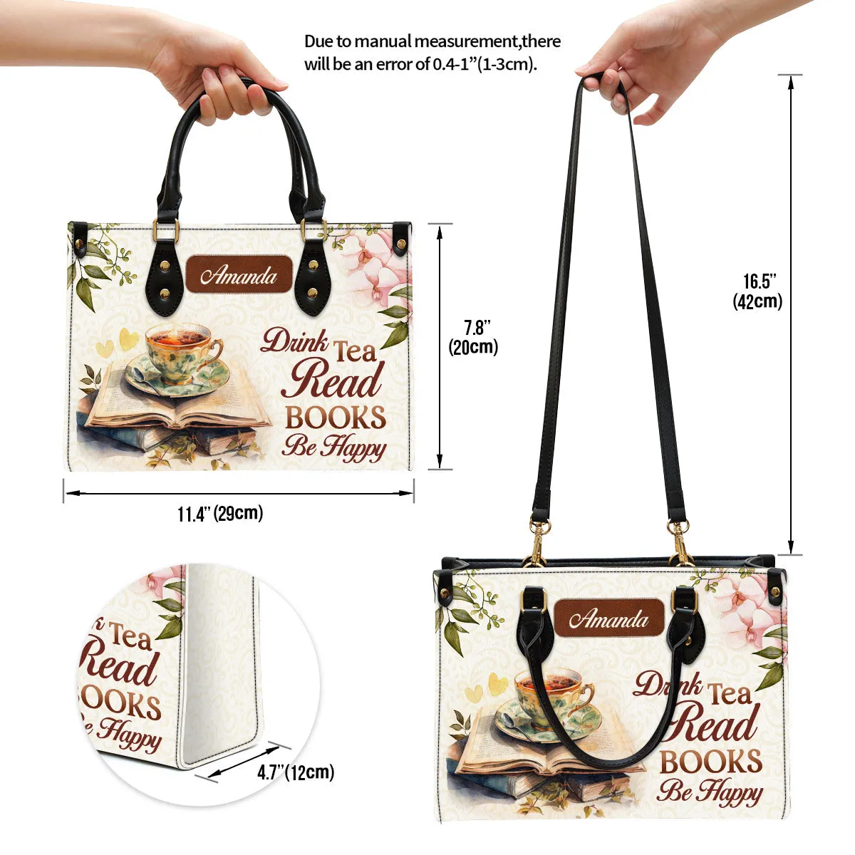Drink Tea Read Books Be Happy Leather Handbag Book Lovers Gift LHB74