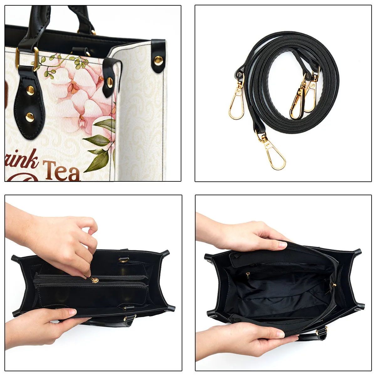 Drink Tea Read Books Be Happy Leather Handbag Book Lovers Gift LHB74