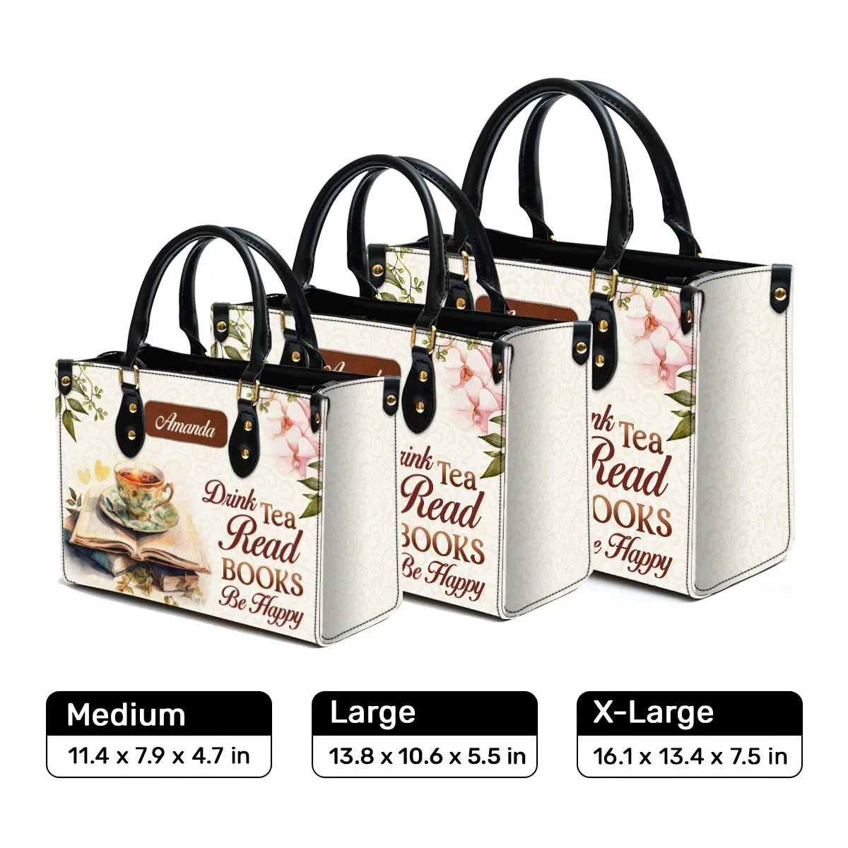 Drink Tea Read Books Be Happy Leather Handbag Book Lovers Gift LHB74