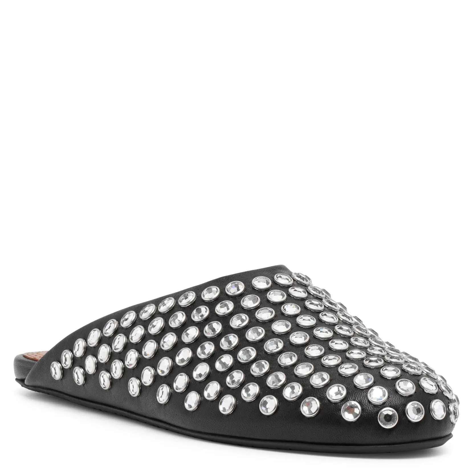 Embellished black leather mule flats