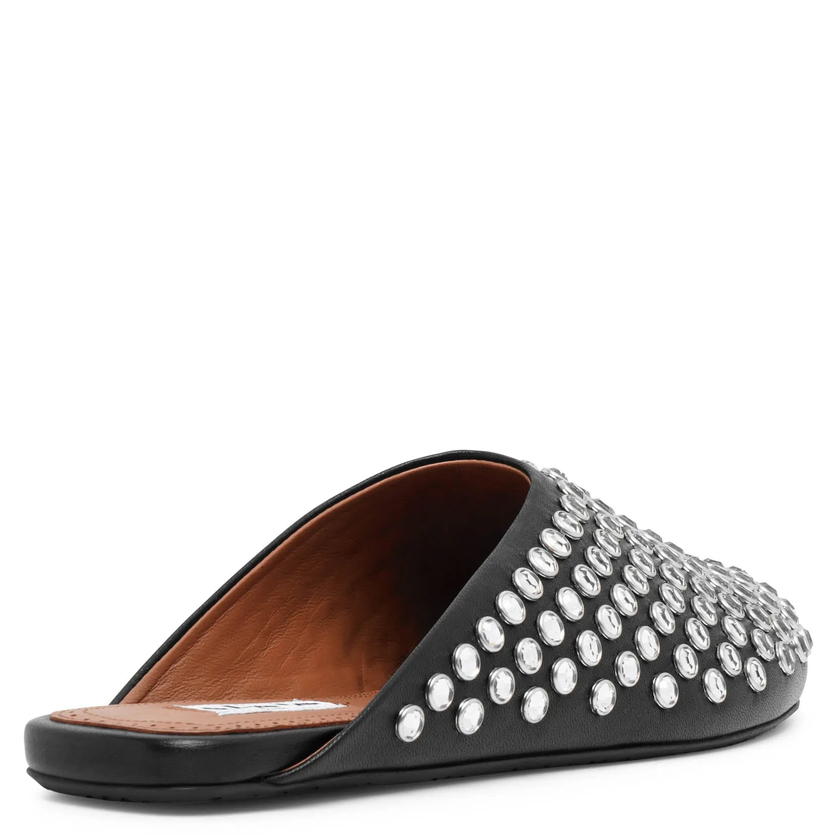 Embellished black leather mule flats