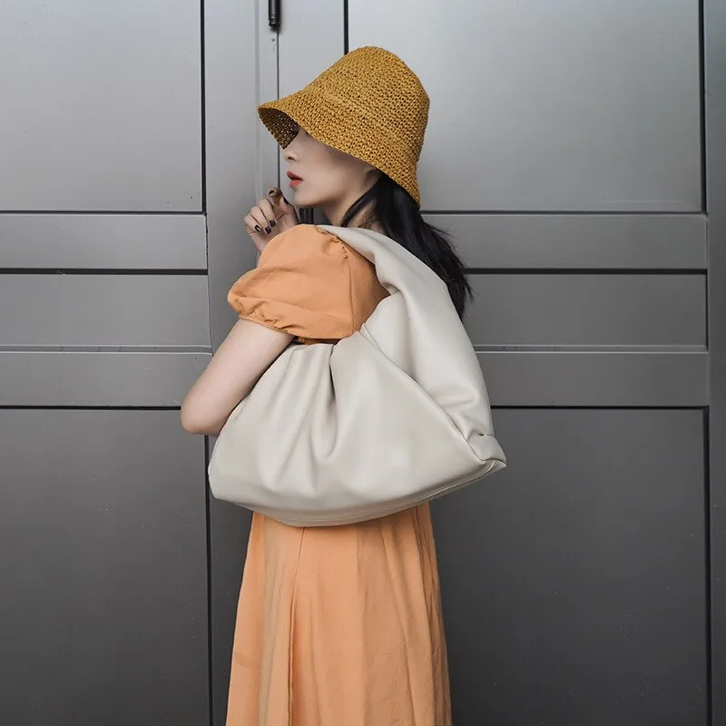 Fashion Ruched Soft Leather Cloud Bag Large Clutch Bags Women Designer Handbags High Quality Luxury Brand Shoulder Bag Sac Purse
