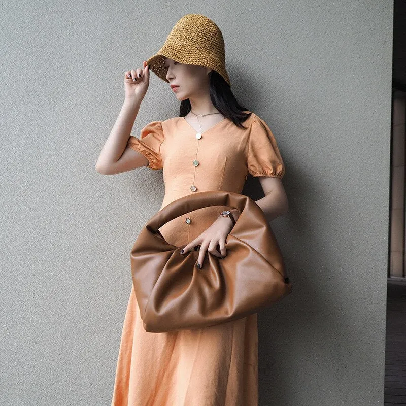 Fashion Ruched Soft Leather Cloud Bag Large Clutch Bags Women Designer Handbags High Quality Luxury Brand Shoulder Bag Sac Purse