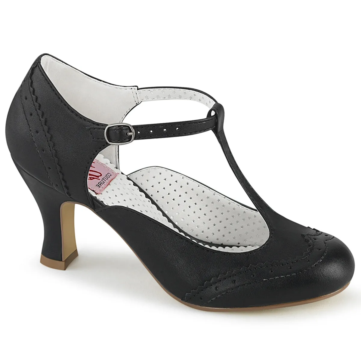 FLAPPER-26 Pin Up Couture Flapper Black PU Sexy Single Soles (Retro Heels)