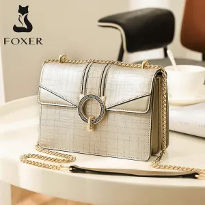 FOXER Chic Ladies Fashion Messenger Bags Women's Split Leather Cross-body Shoulder Bags For Female Travel Small Flap Brand Bags