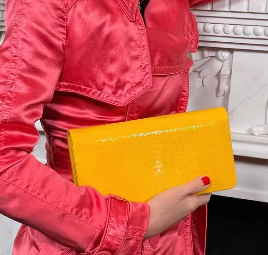 Genuine Stingray Long Clutch in citrine yellow 10"L X 5"H