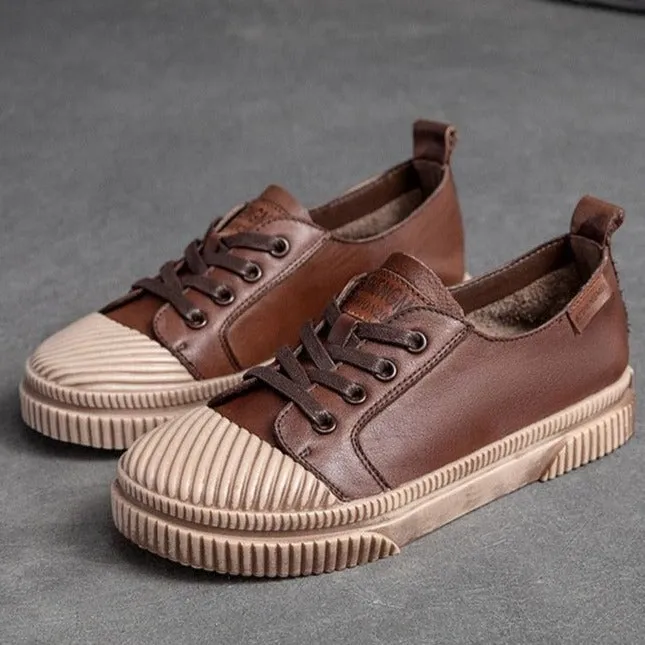 Handmade Women Casual Shoes Leather Platform Sneakers HGCS09