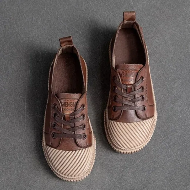 Handmade Women Casual Shoes Leather Platform Sneakers HGCS09