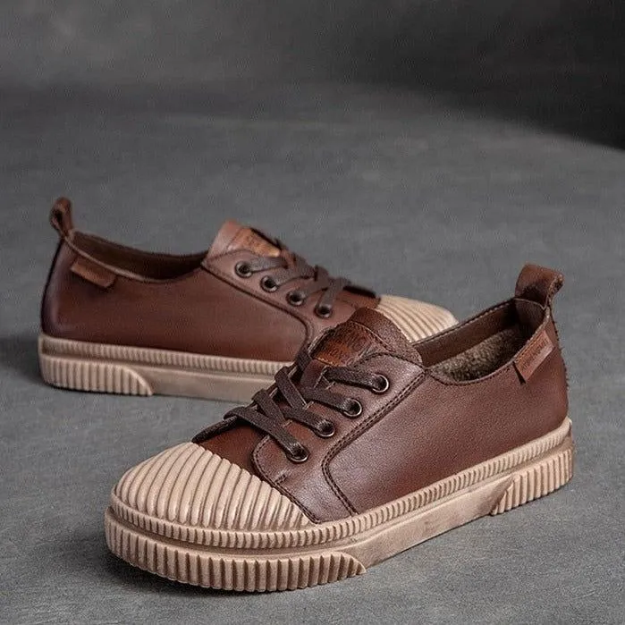 Handmade Women Casual Shoes Leather Platform Sneakers HGCS09