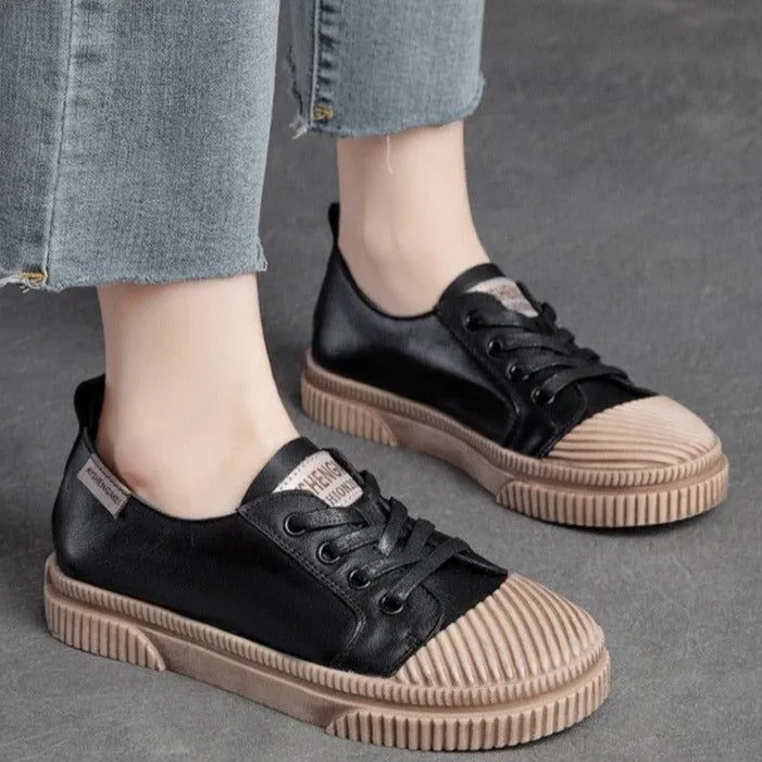 Handmade Women Casual Shoes Leather Platform Sneakers HGCS09