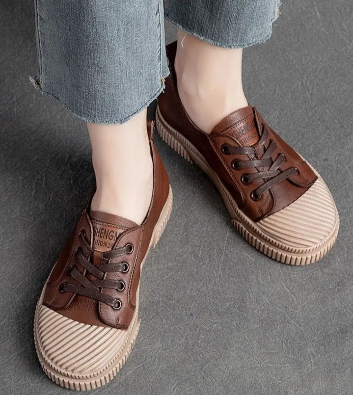 Handmade Women Casual Shoes Leather Platform Sneakers HGCS09