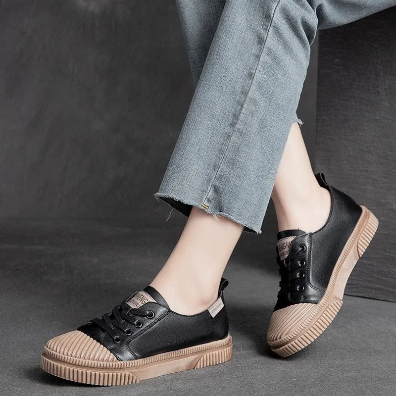 Handmade Women Casual Shoes Leather Platform Sneakers HGCS09