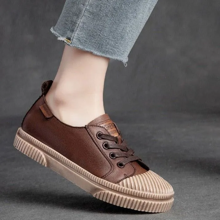 Handmade Women Casual Shoes Leather Platform Sneakers HGCS09