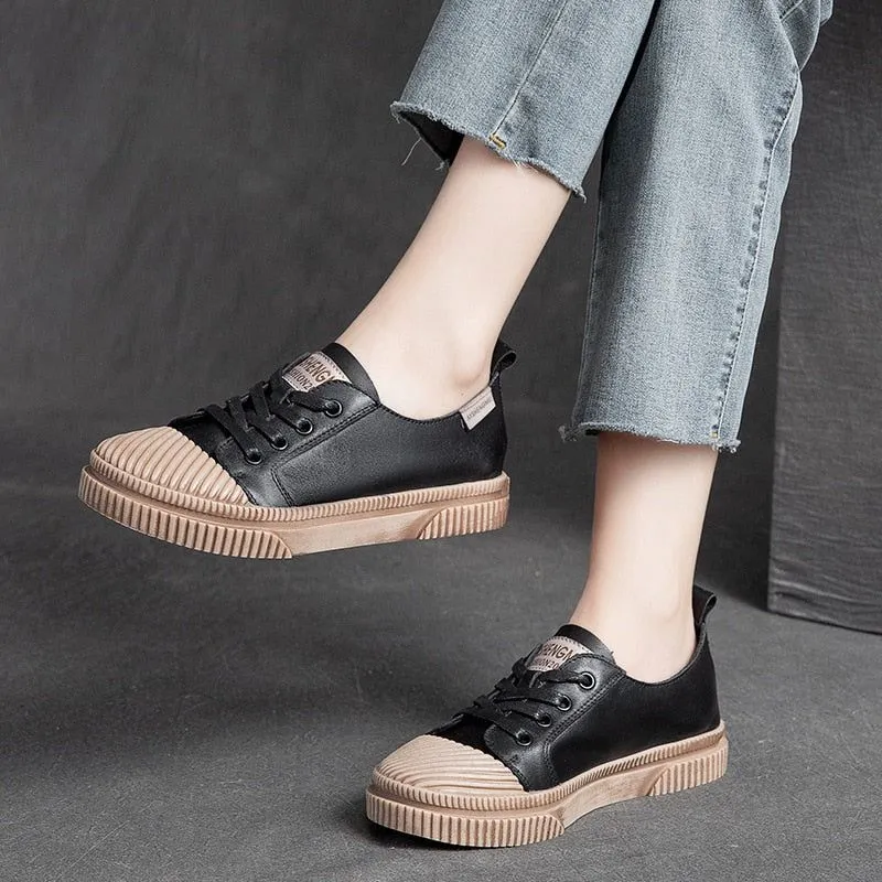 Handmade Women Casual Shoes Leather Platform Sneakers HGCS09