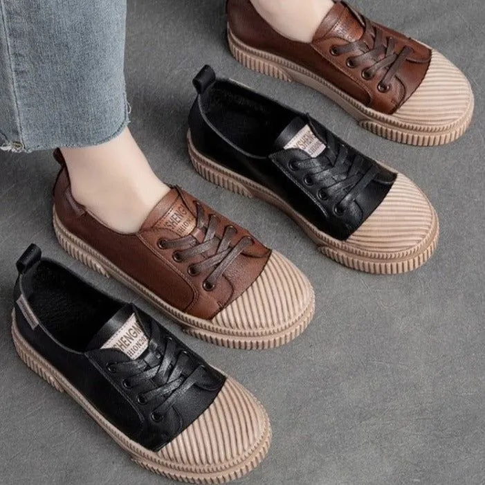 Handmade Women Casual Shoes Leather Platform Sneakers HGCS09