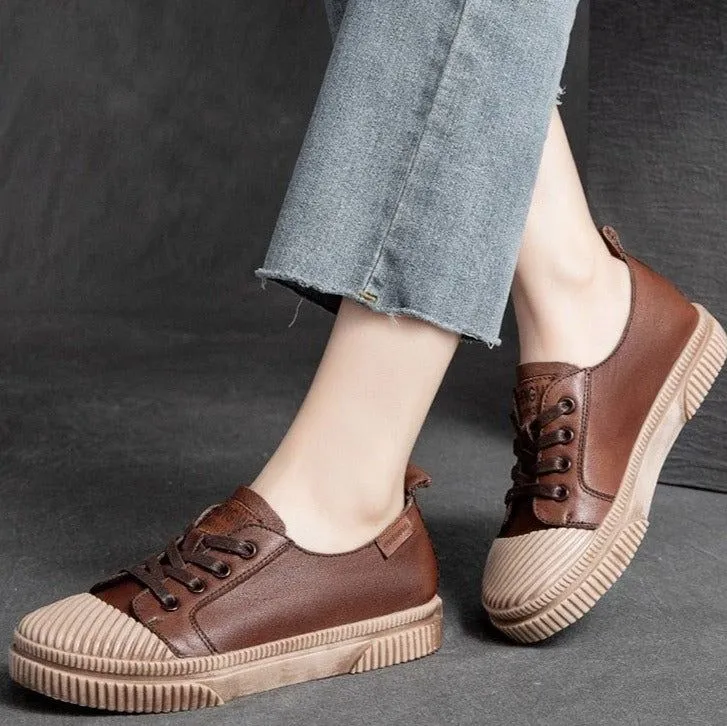 Handmade Women Casual Shoes Leather Platform Sneakers HGCS09
