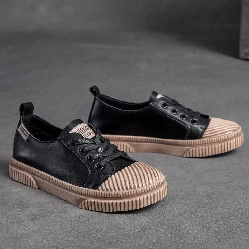 Handmade Women Casual Shoes Leather Platform Sneakers HGCS09