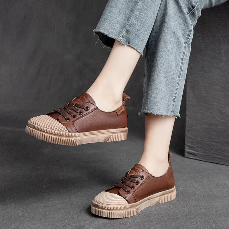 Handmade Women Casual Shoes Leather Platform Sneakers HGCS09