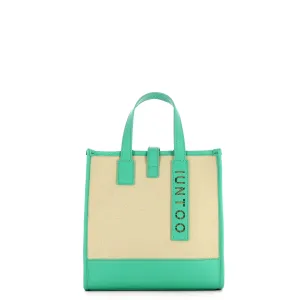 Iuntoo - Essenziale Canvas Naturale Acquamarina Small Tote - 105003 - NATURALE/ACQUAMARINA