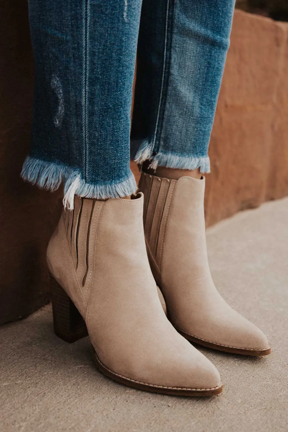 Jackie Heeled Booties in Taupe