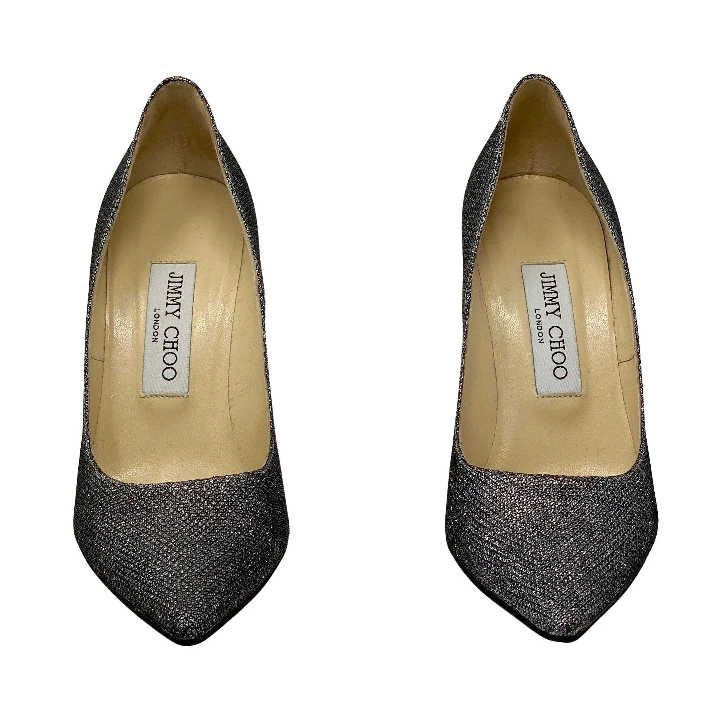 Jimmy Choo Anthracite Lame Glitter Romy Pumps 36.5