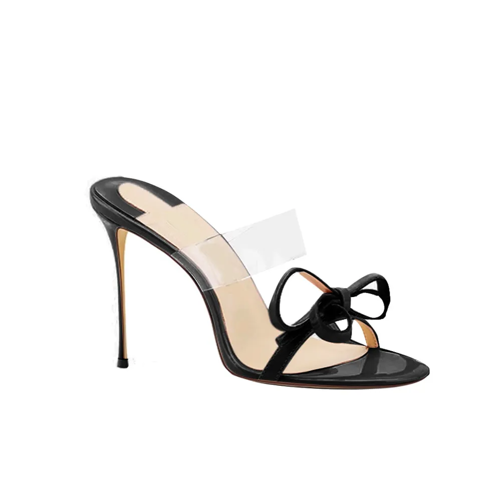 JODIY Bow PVC Mules Sandals - 8cm