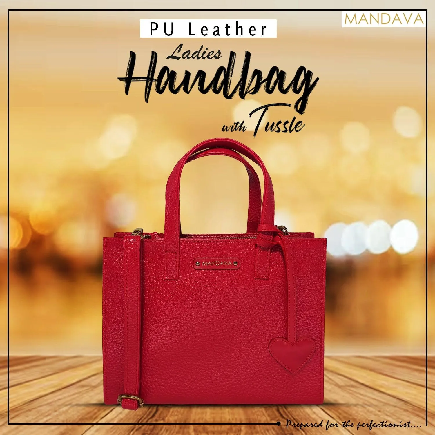 MANDAVA Women's/Ladies Top Handle PU Leather Handbag, Shoulder Bag with Tussle (Cherry Red)