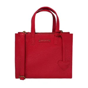 MANDAVA Women's/Ladies Top Handle PU Leather Handbag, Shoulder Bag with Tussle (Cherry Red)