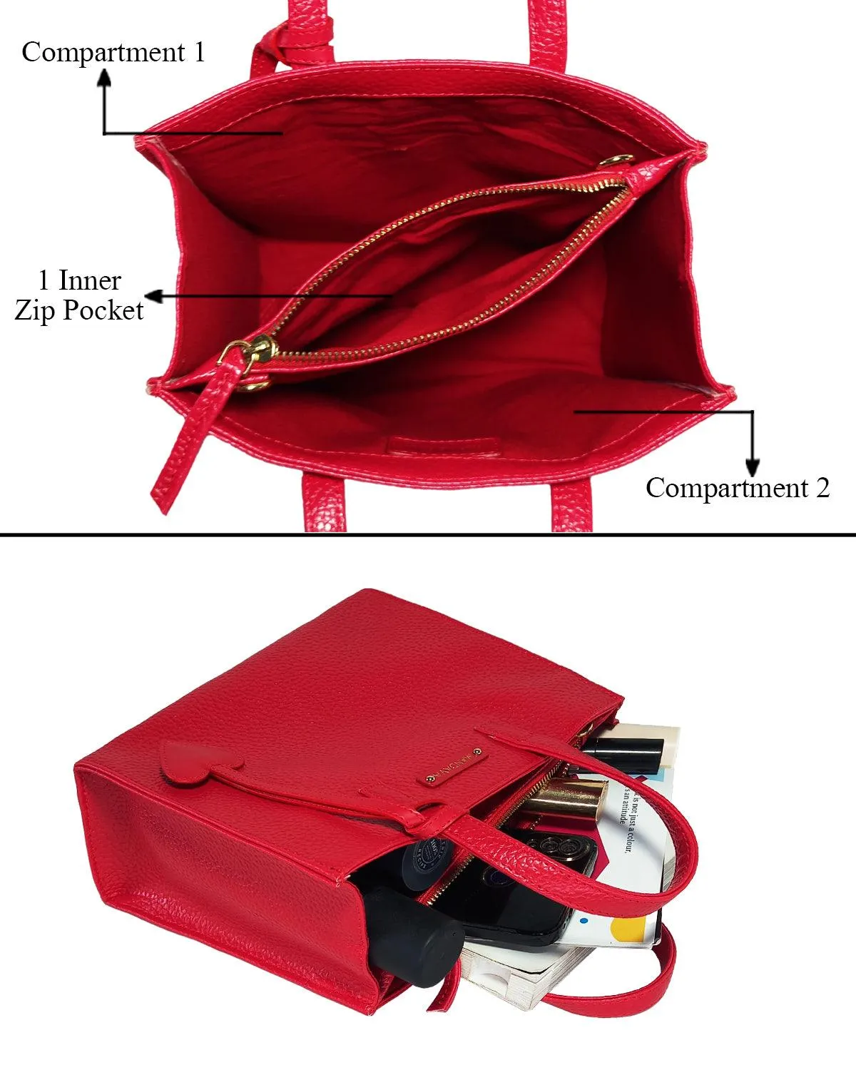 MANDAVA Women's/Ladies Top Handle PU Leather Handbag, Shoulder Bag with Tussle (Cherry Red)