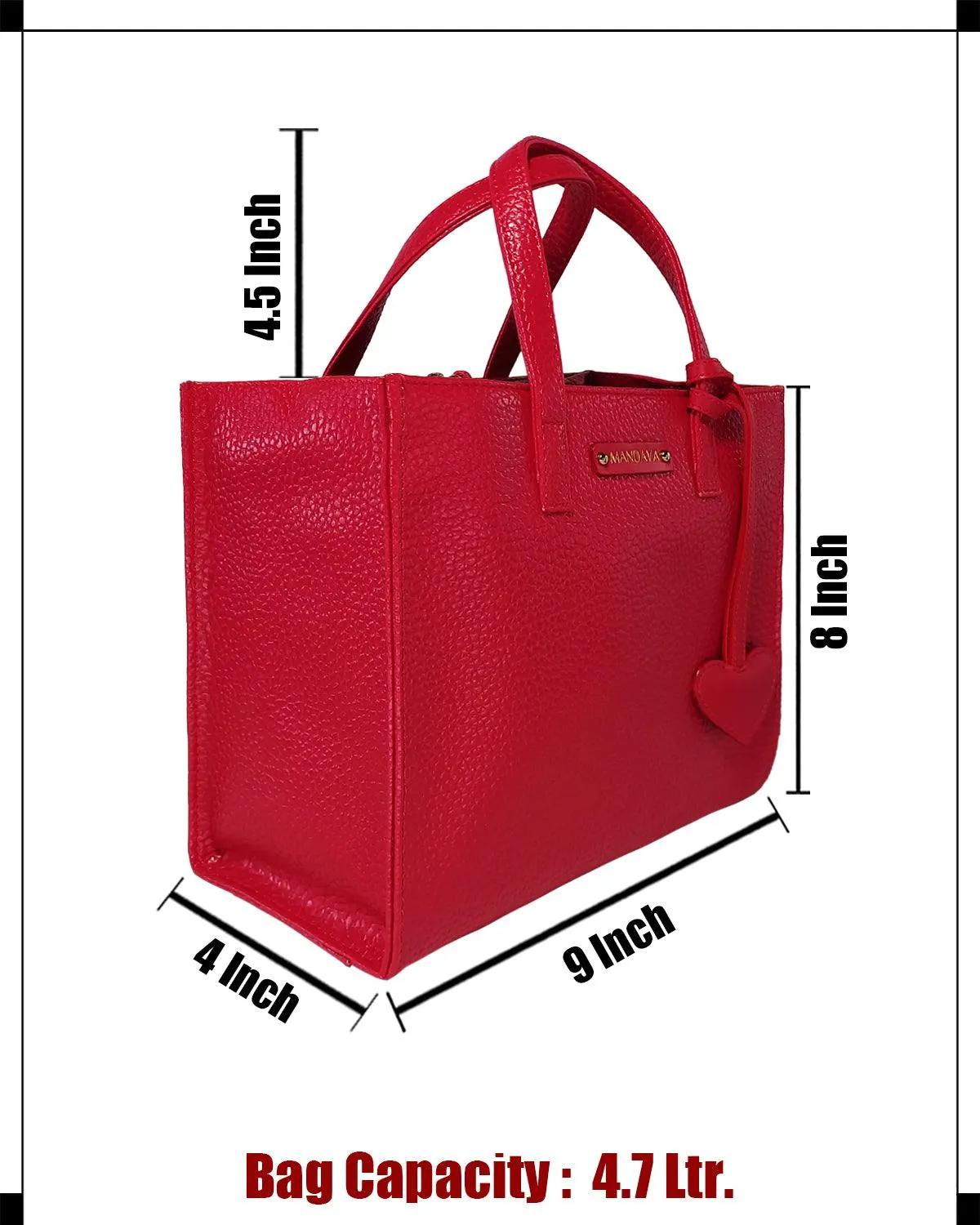 MANDAVA Women's/Ladies Top Handle PU Leather Handbag, Shoulder Bag with Tussle (Cherry Red)
