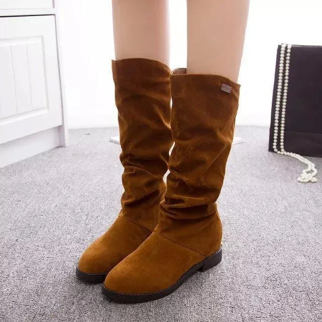 Mid calf slouch boots fashion women's snow boots fall/winter mid calf boots