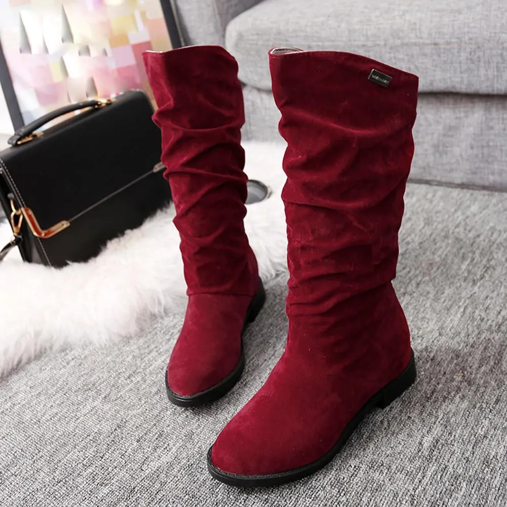 Mid calf slouch boots fashion women's snow boots fall/winter mid calf boots
