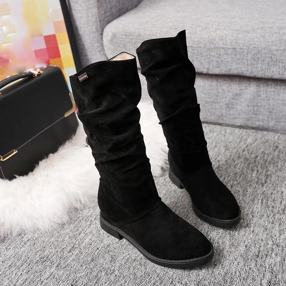 Mid calf slouch boots fashion women's snow boots fall/winter mid calf boots