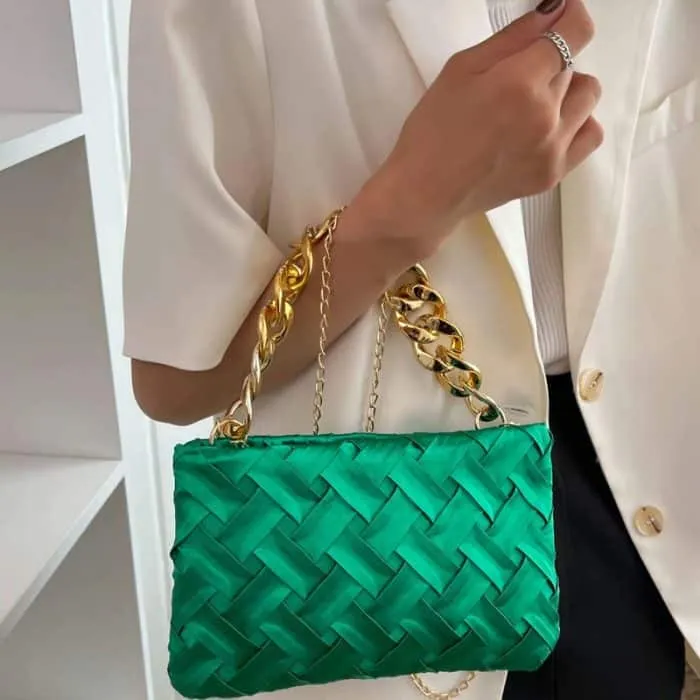 Neon Square Bag Braided Design Chain Shoulder Bag #111 N.a