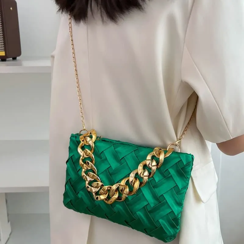 Neon Square Bag Braided Design Chain Shoulder Bag #111 N.a