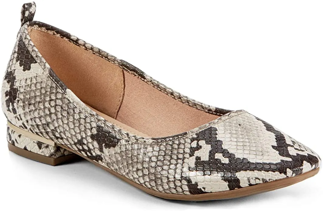 New in box! 'Beautify' - Womens Flats Shoes - Tiny Wedge - Memory Foam Lining - Snakeskin Tan Multi, Sz 7!