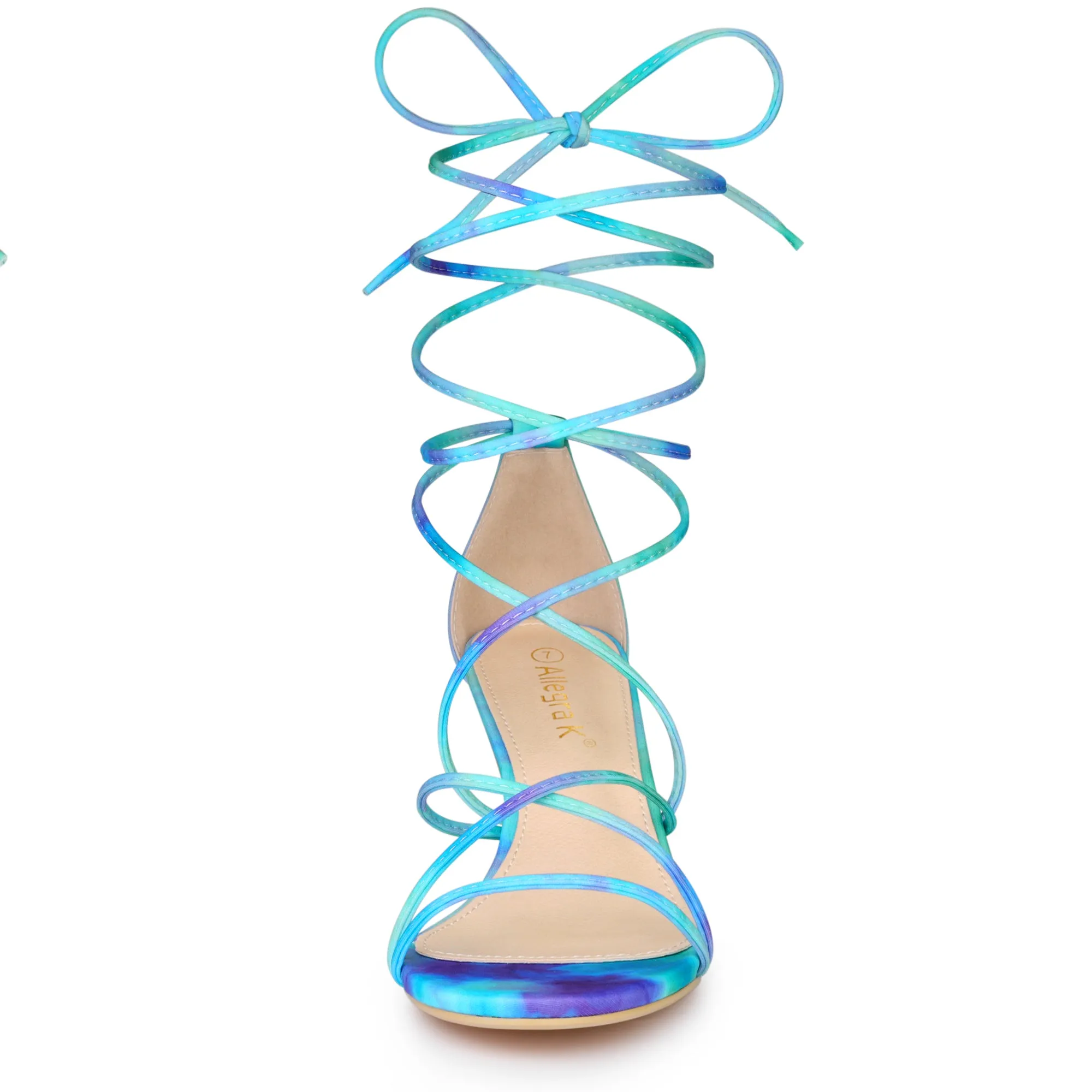 Open Toe Strappy Tie Dye Lace Up Kitten Heel Sandals