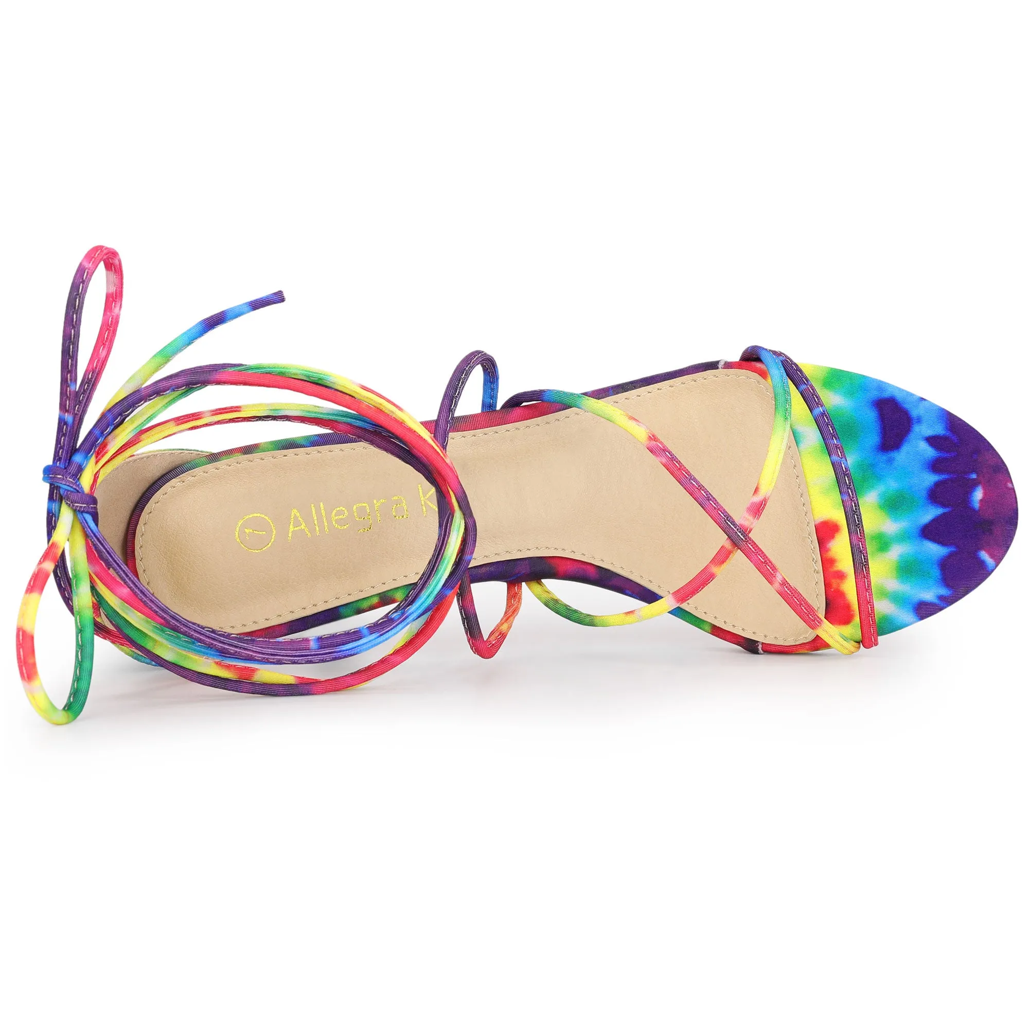 Open Toe Strappy Tie Dye Lace Up Kitten Heel Sandals