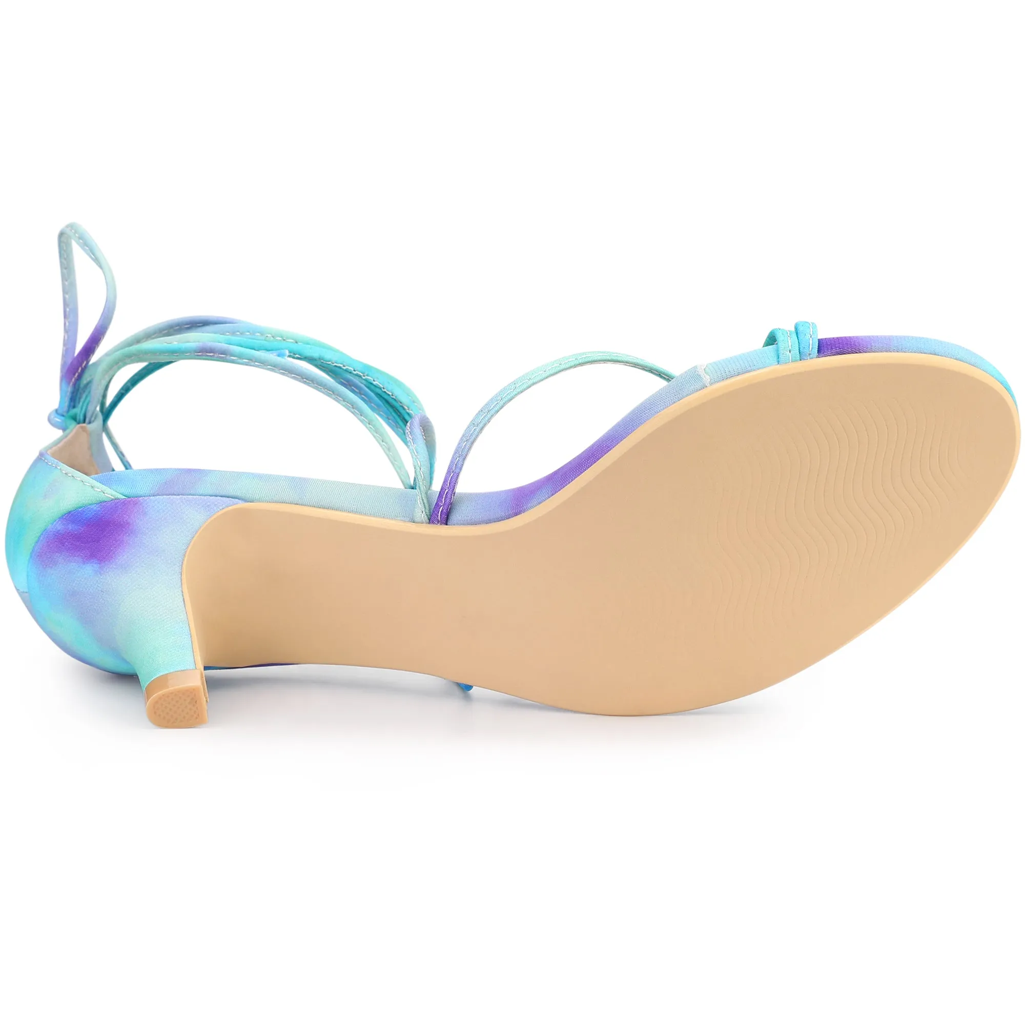 Open Toe Strappy Tie Dye Lace Up Kitten Heel Sandals