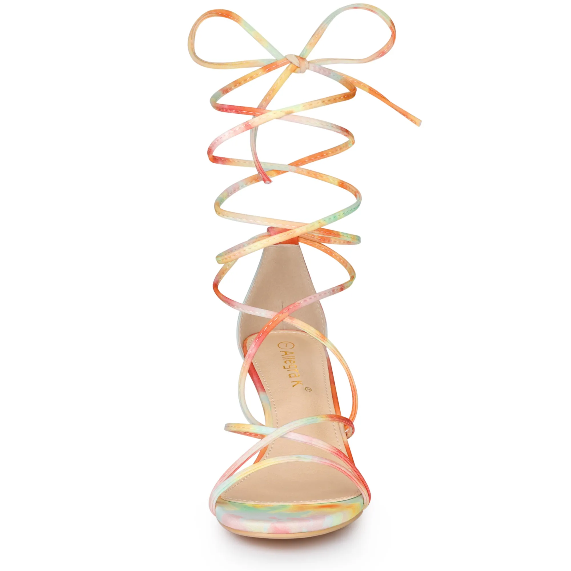 Open Toe Strappy Tie Dye Lace Up Kitten Heel Sandals